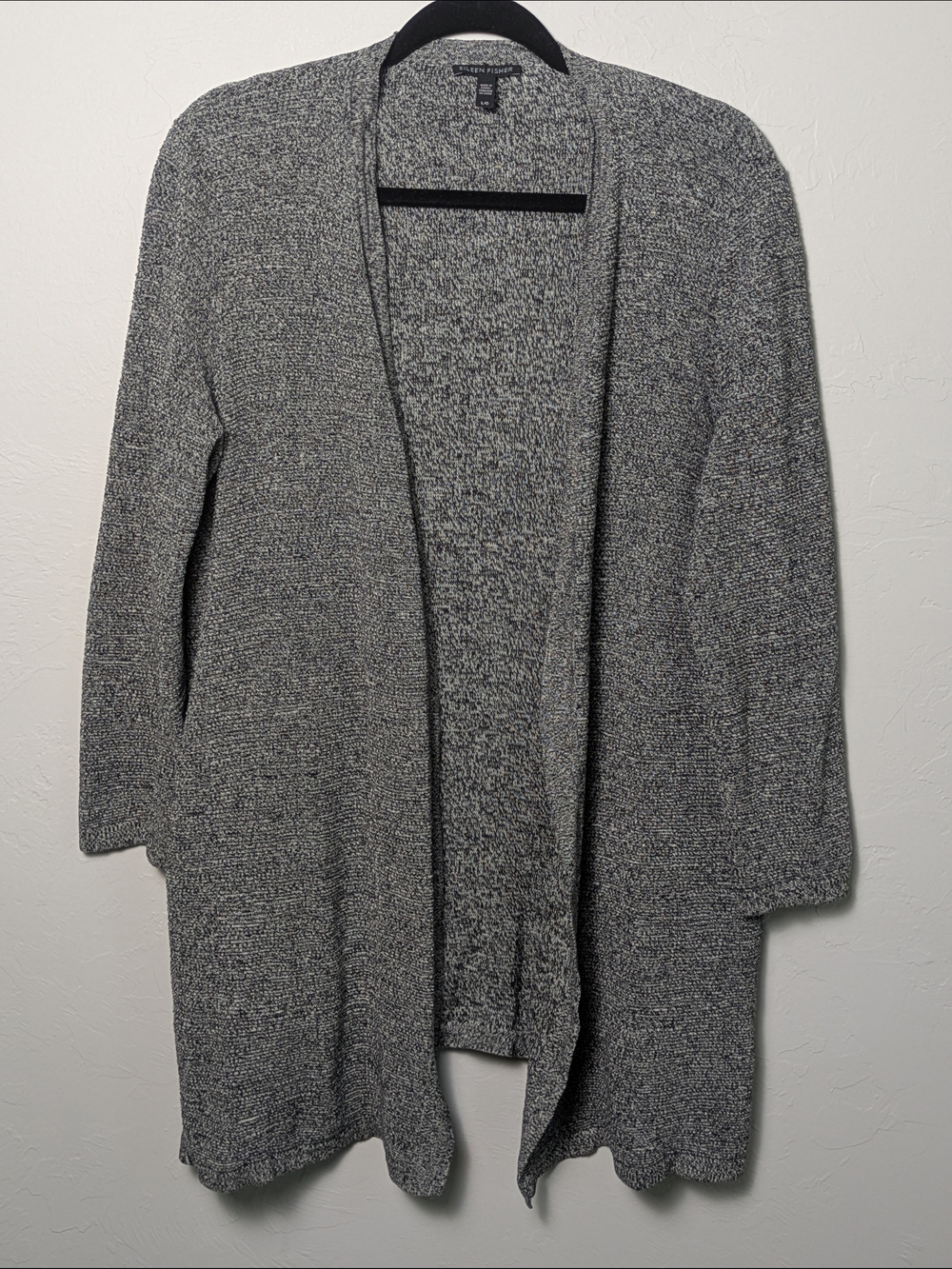 Eileen Fisher Silk/Organic Linen Open-Front Knit Cardigan L Quiet Luxury Flowy